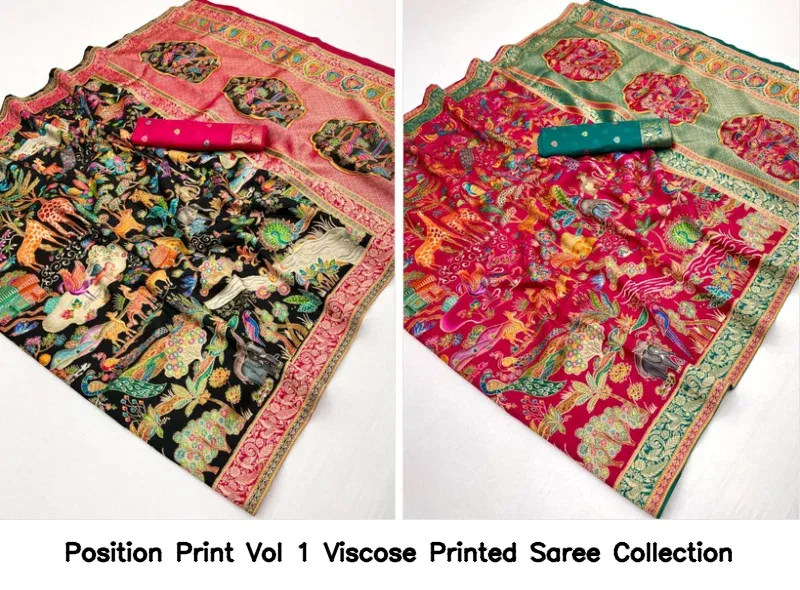 Position Print Vol 1 Viscose Printed Saree Collection - Image 3