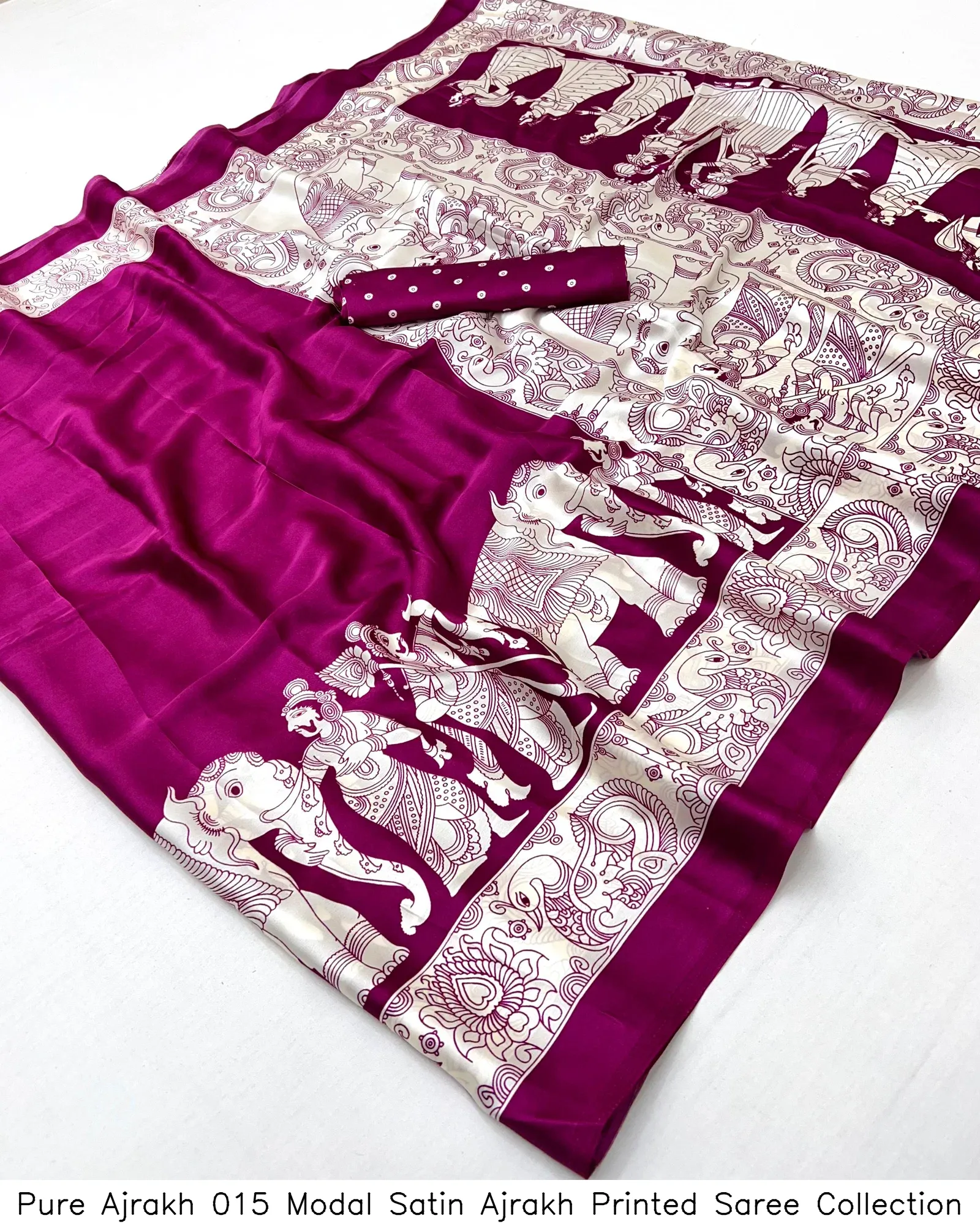 Pure Ajrakh 015 Modal Satin Ajrakh Printed Saree Collection - Image 10