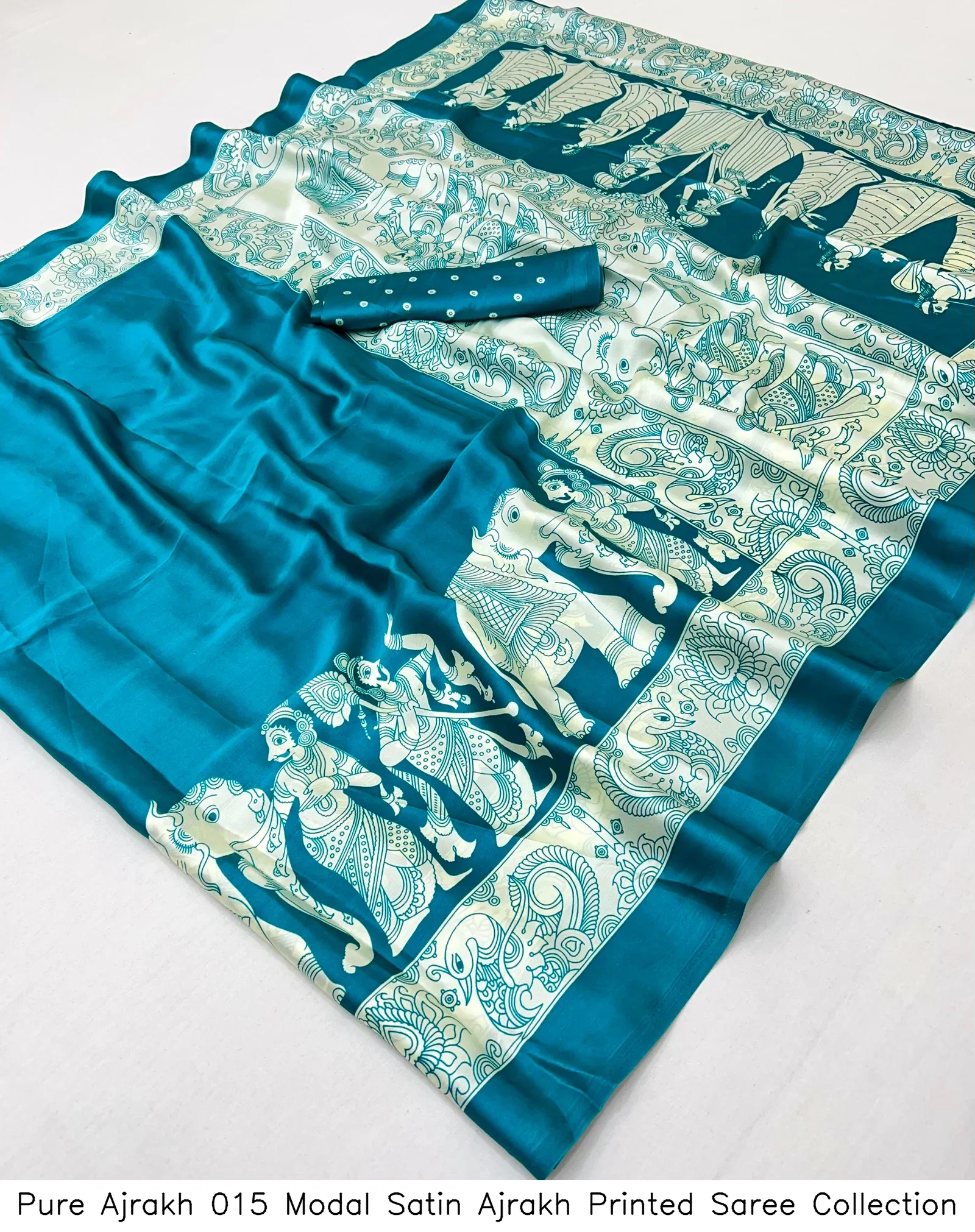 Pure Ajrakh 015 Modal Satin Ajrakh Printed Saree Collection - Image 11