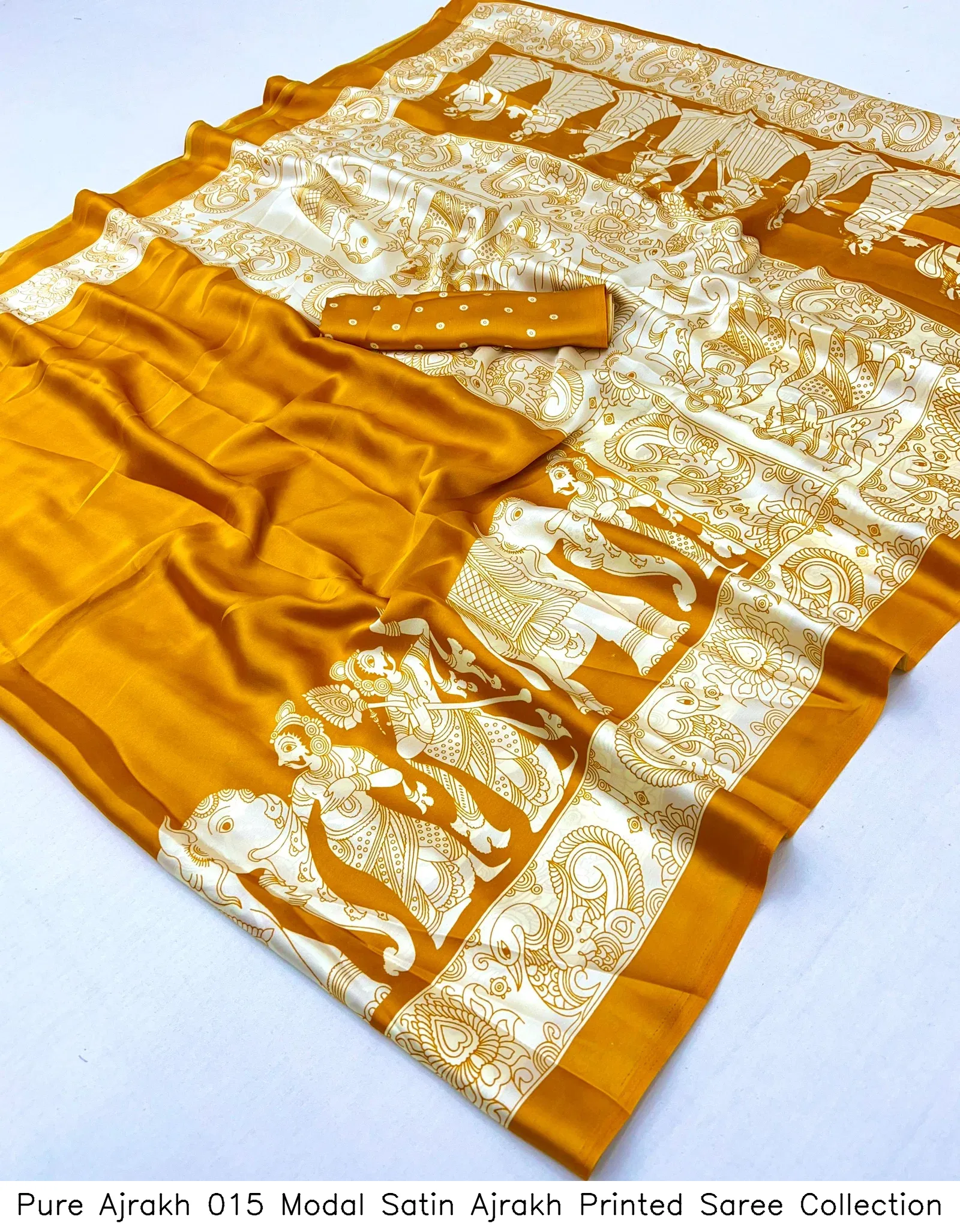Pure Ajrakh 015 Modal Satin Ajrakh Printed Saree Collection - Image 12