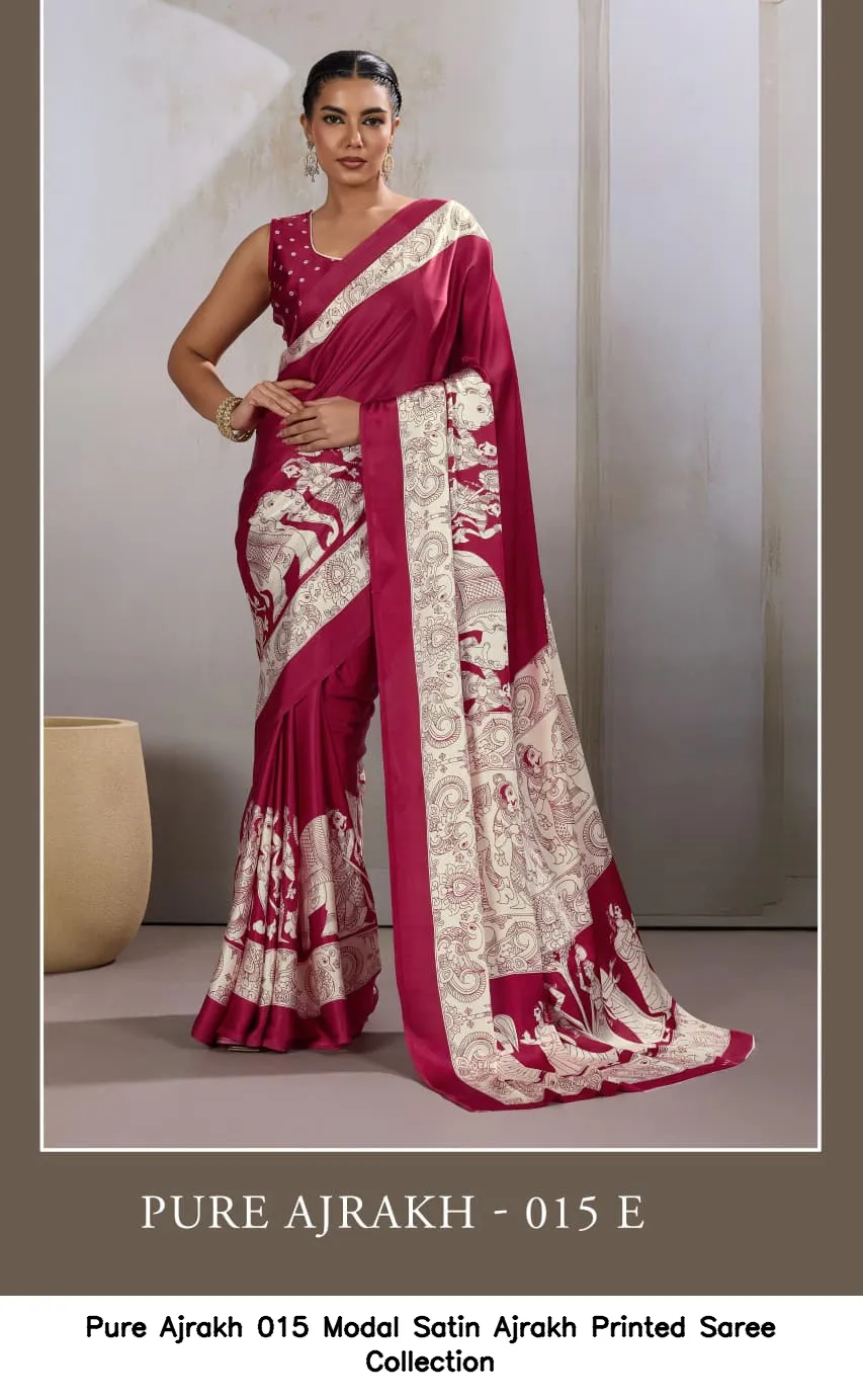 Pure Ajrakh 015 Modal Satin Ajrakh Printed Saree Collection - Image 13