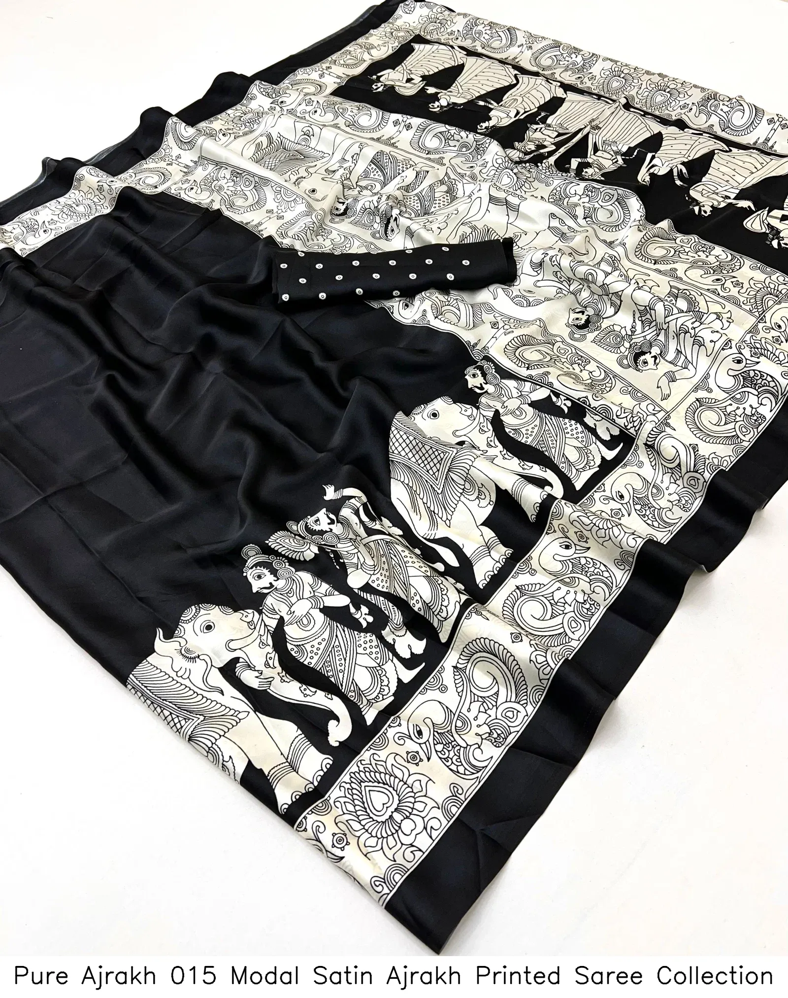 Pure Ajrakh 015 Modal Satin Ajrakh Printed Saree Collection - Image 15