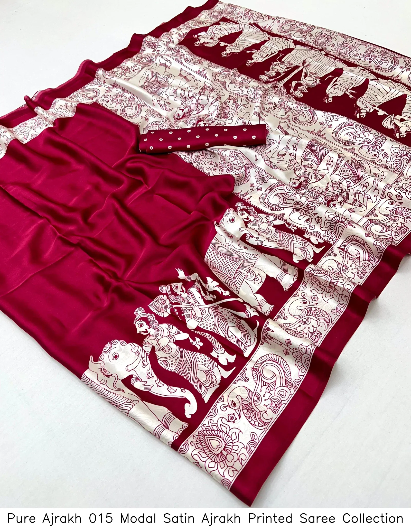 Pure Ajrakh 015 Modal Satin Ajrakh Printed Saree Collection - Image 2