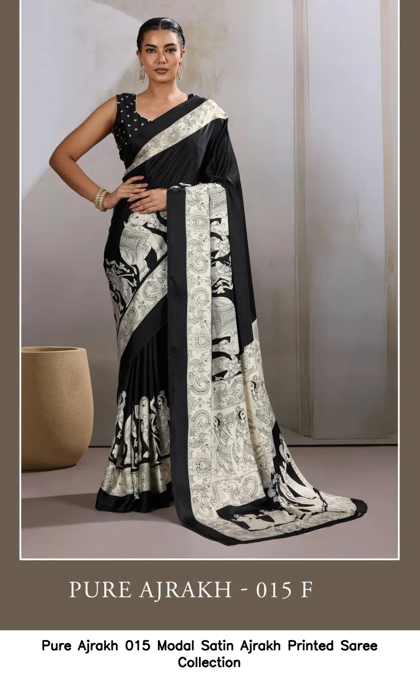Pure Ajrakh 015 Modal Satin Ajrakh Printed Saree Collection - Image 3