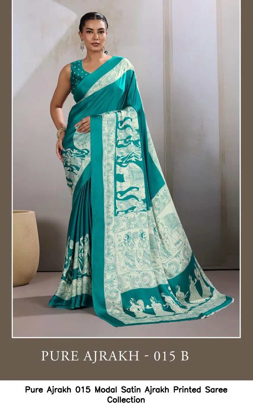 Pure Ajrakh 015 Modal Satin Ajrakh Printed Saree Collection - Image 5