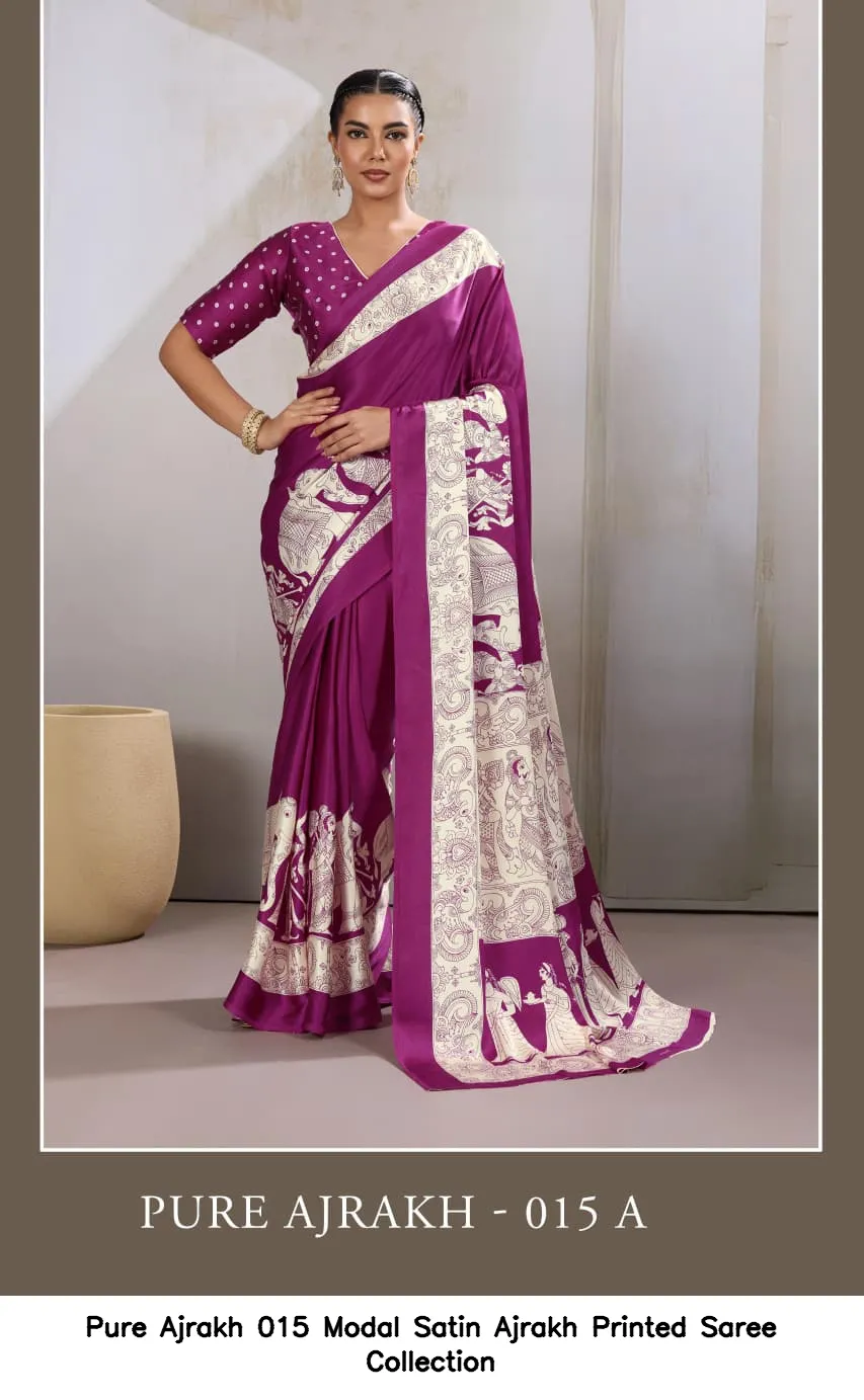 Pure Ajrakh 015 Modal Satin Ajrakh Printed Saree Collection - Image 6
