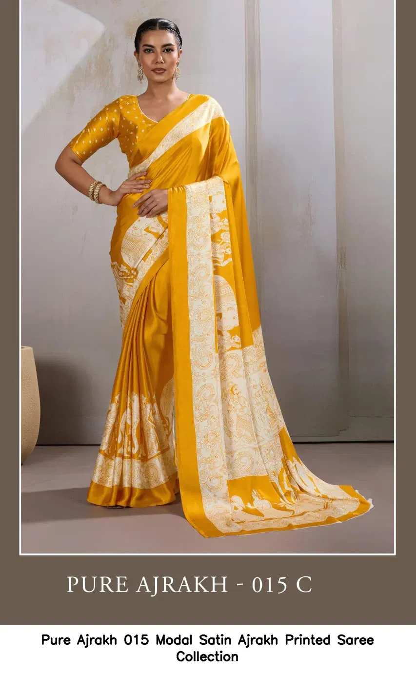 Pure Ajrakh 015 Modal Satin Ajrakh Printed Saree Collection - Image 7