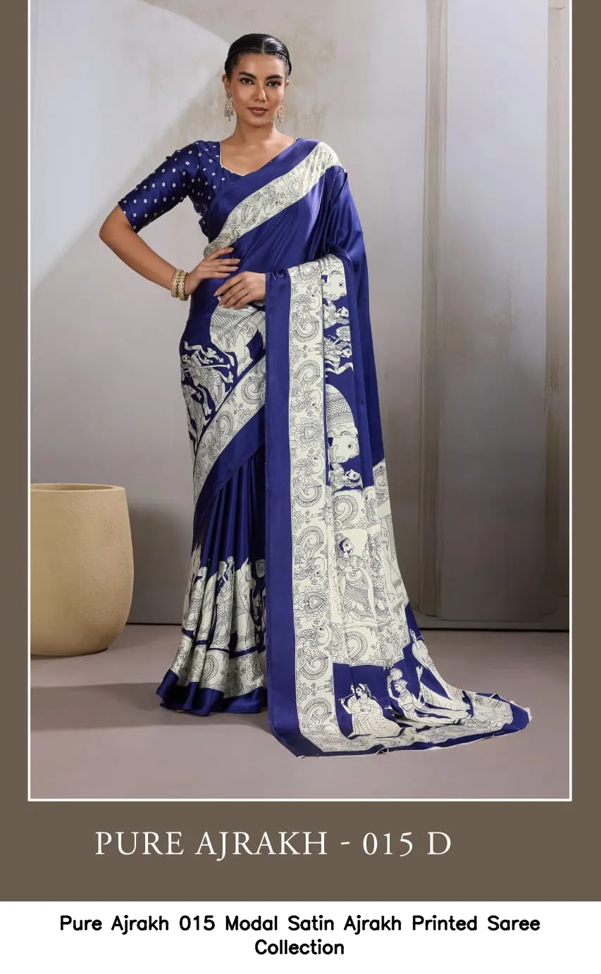 Pure Ajrakh 015 Modal Satin Ajrakh Printed Saree Collection - Image 8