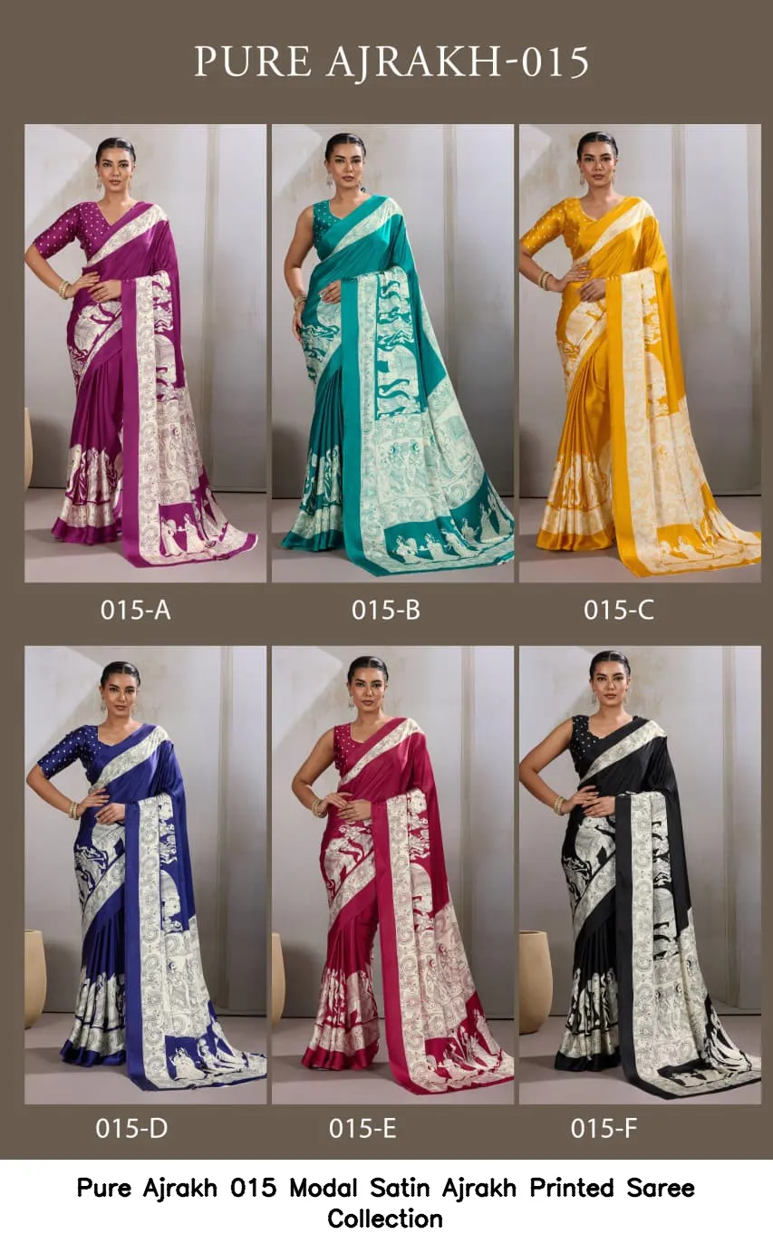 Pure Ajrakh 015 Modal Satin Ajrakh Printed Saree Collection - Image 9