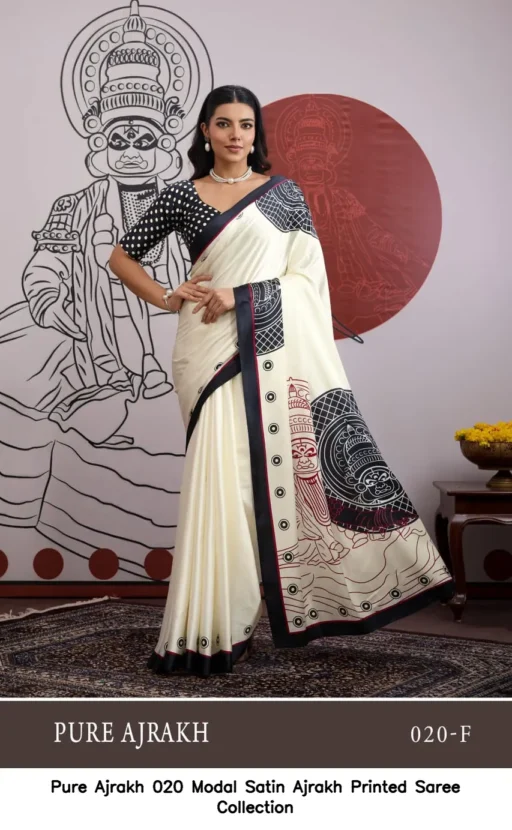 Pure Ajrakh 020 Modal Satin Ajrakh Printed Saree Collection