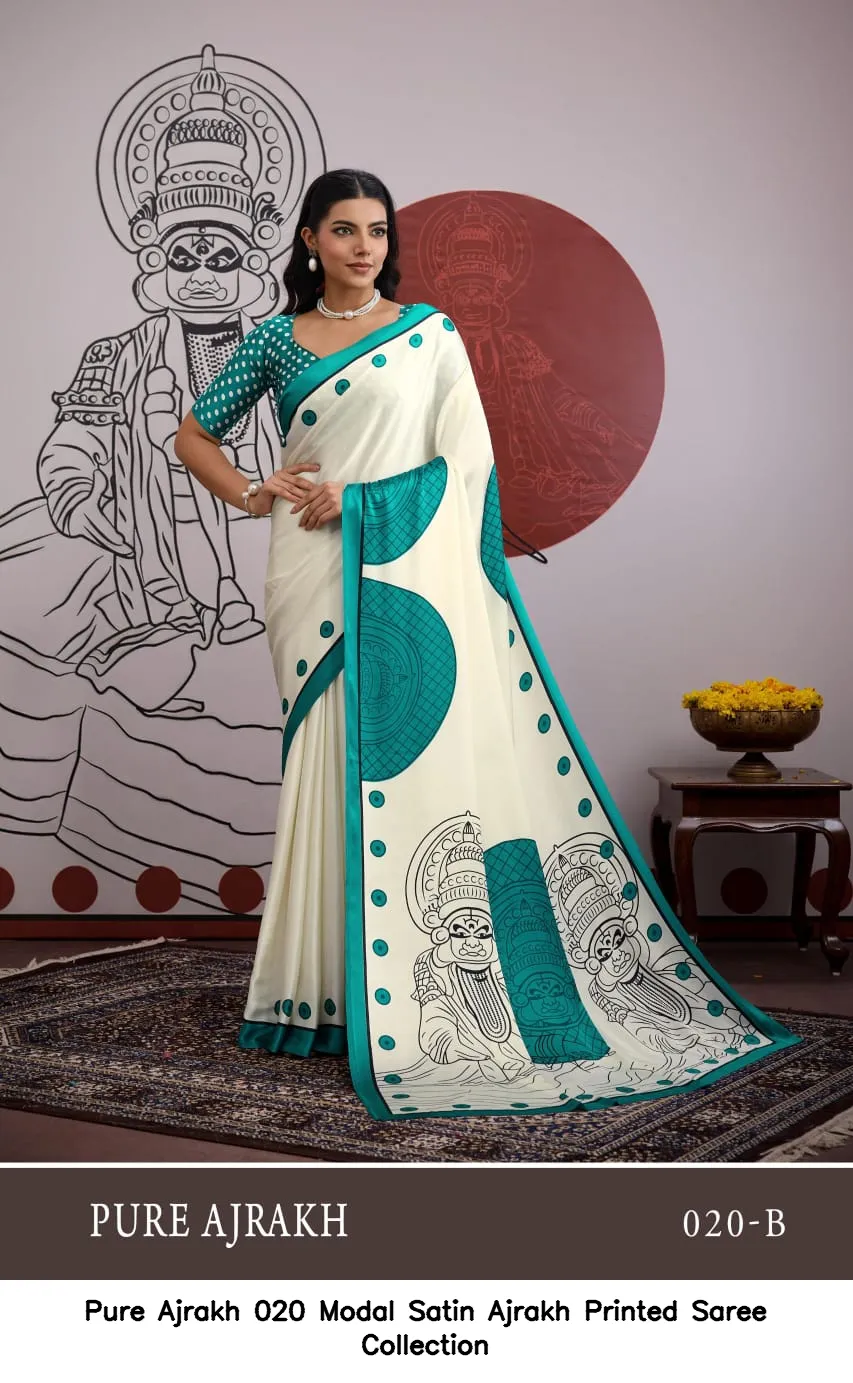 Pure Ajrakh 020 Modal Satin Ajrakh Printed Saree Collection - Image 5