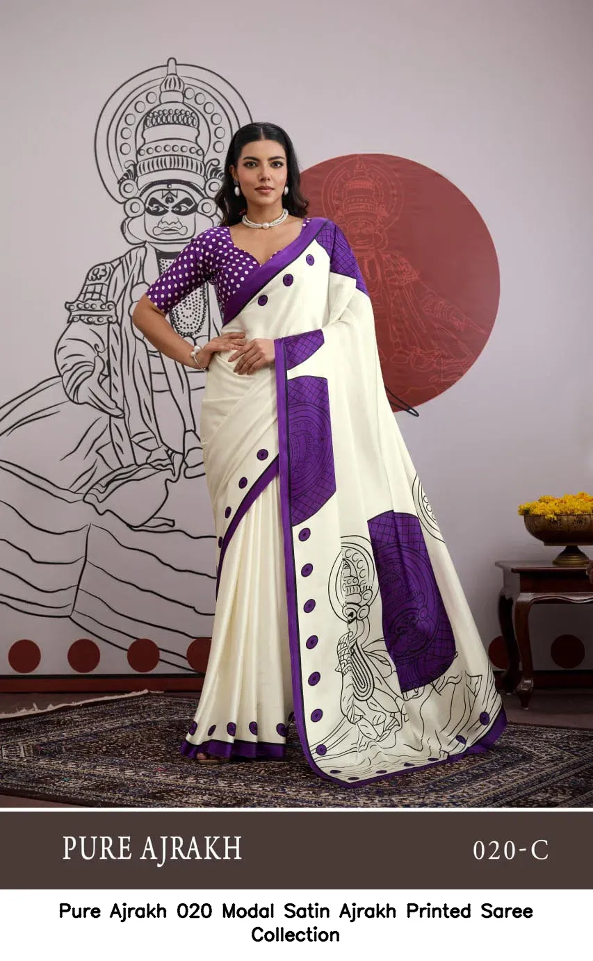 Pure Ajrakh 020 Modal Satin Ajrakh Printed Saree Collection - Image 6
