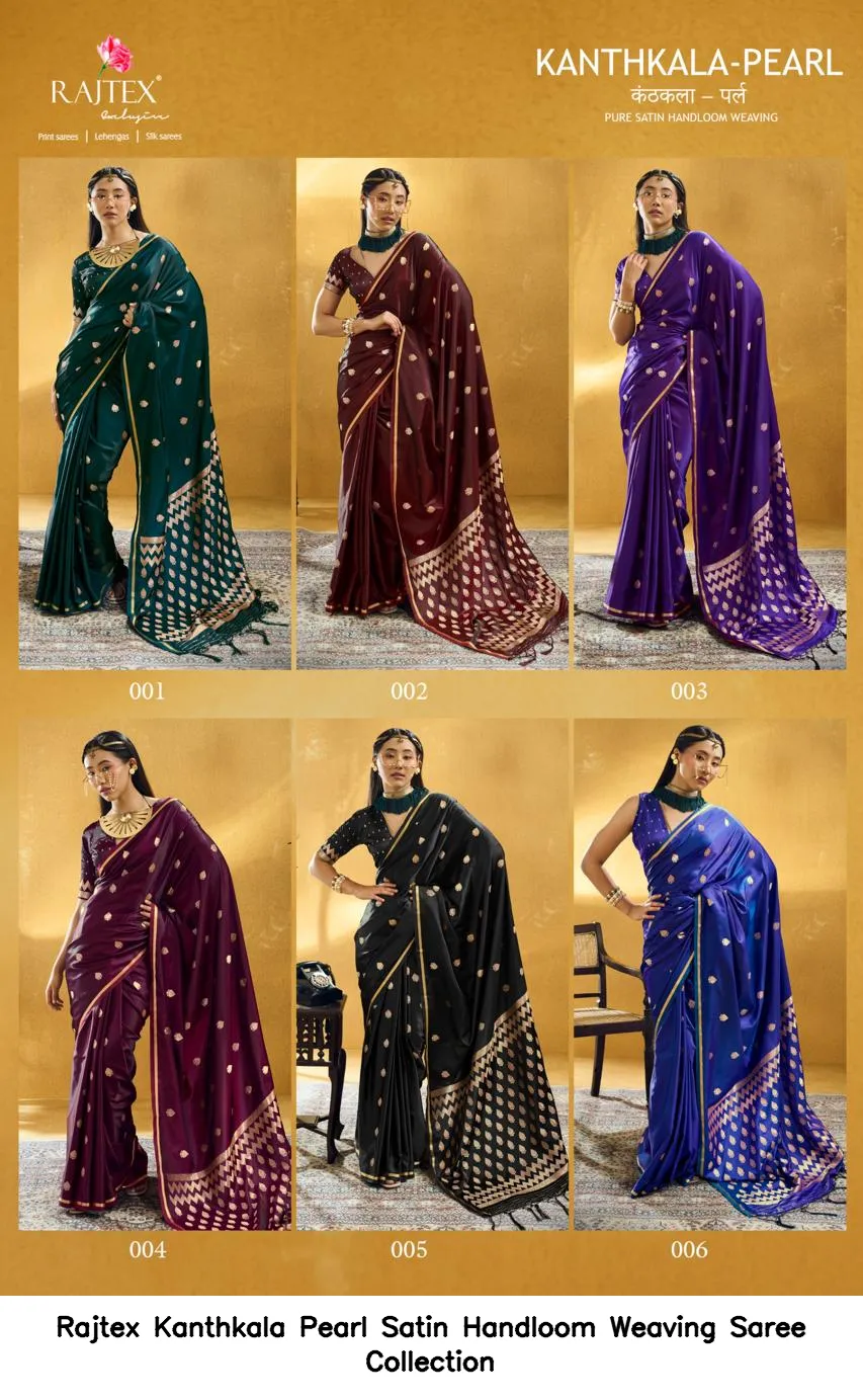 Rajtex Kanthkala Pearl Satin Handloom Weaving Saree Collection - Image 8