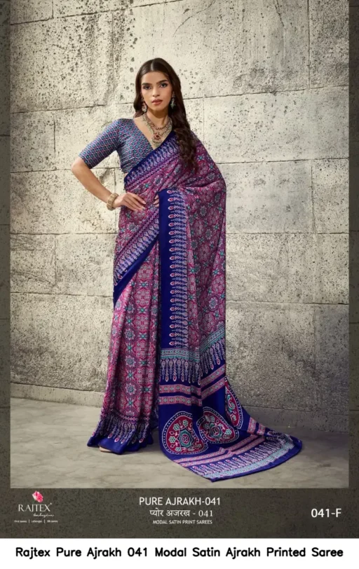 Rajtex Pure Ajrakh 041 Modal Satin Ajrakh Printed Saree