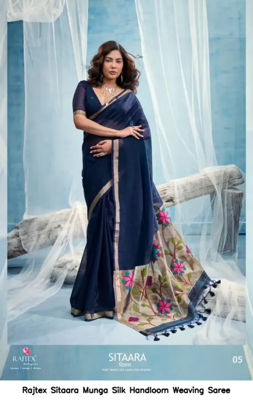 Rajtex Sitaara Munga Silk Handloom Weaving Saree