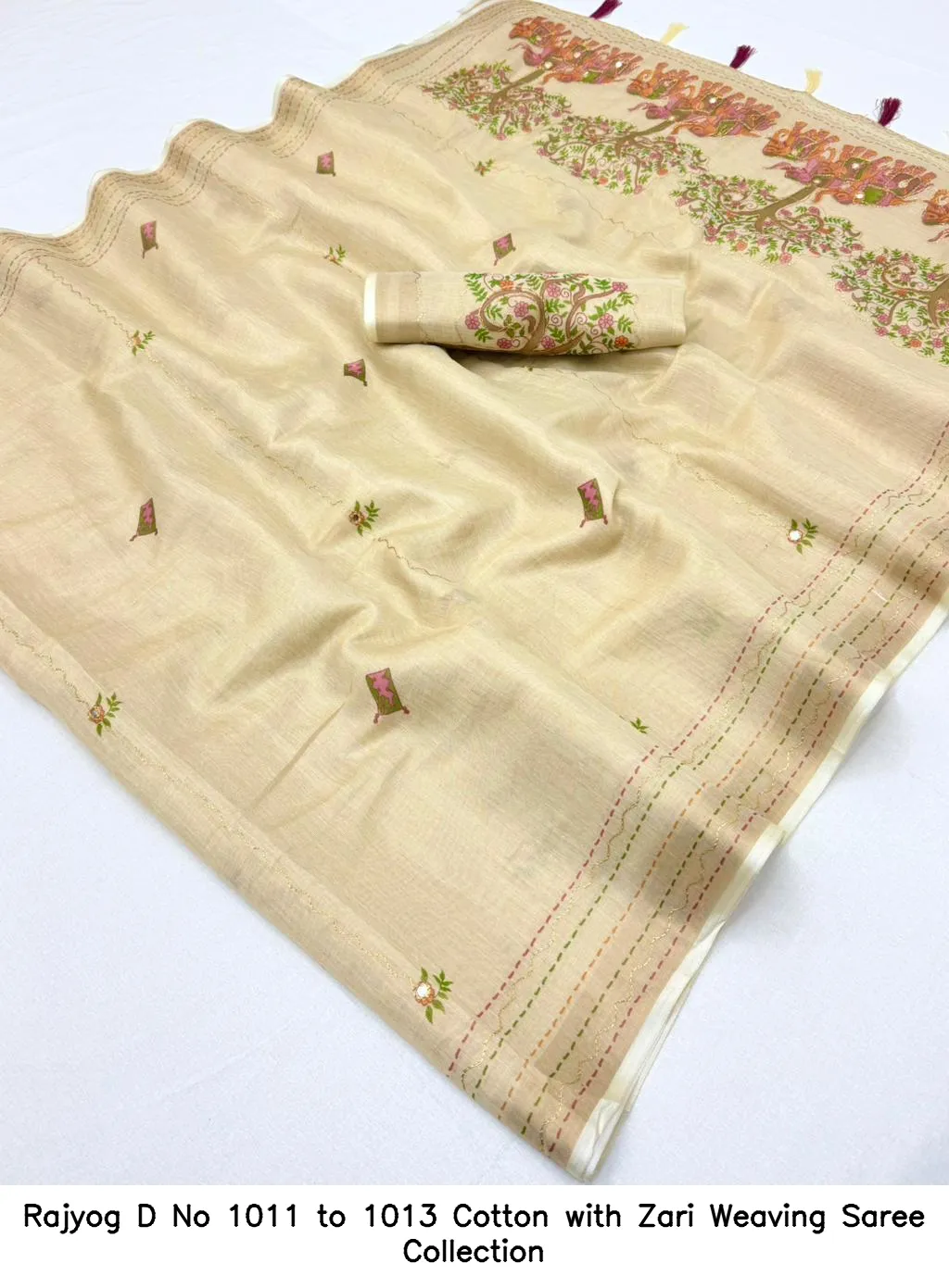 Rajyog D No 1011 to 1013 Cotton with Zari Weaving Saree Collection - Image 4