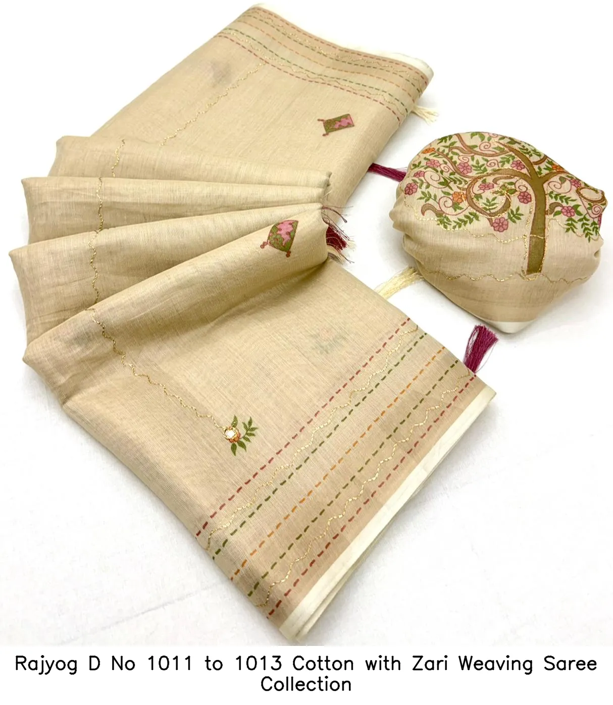 Rajyog D No 1011 to 1013 Cotton with Zari Weaving Saree Collection - Image 5