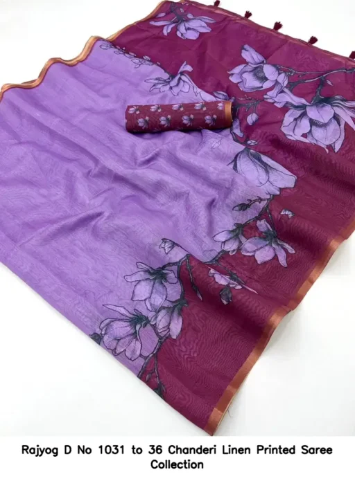 Rajyog D No 1031 to 36 Chanderi Linen Printed Saree Collection