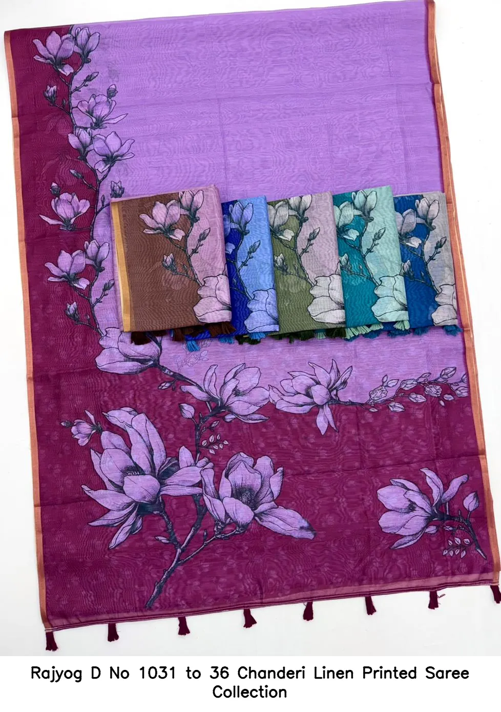 Rajyog D No 1031 to 36 Chanderi Linen Printed Saree Collection - Image 10