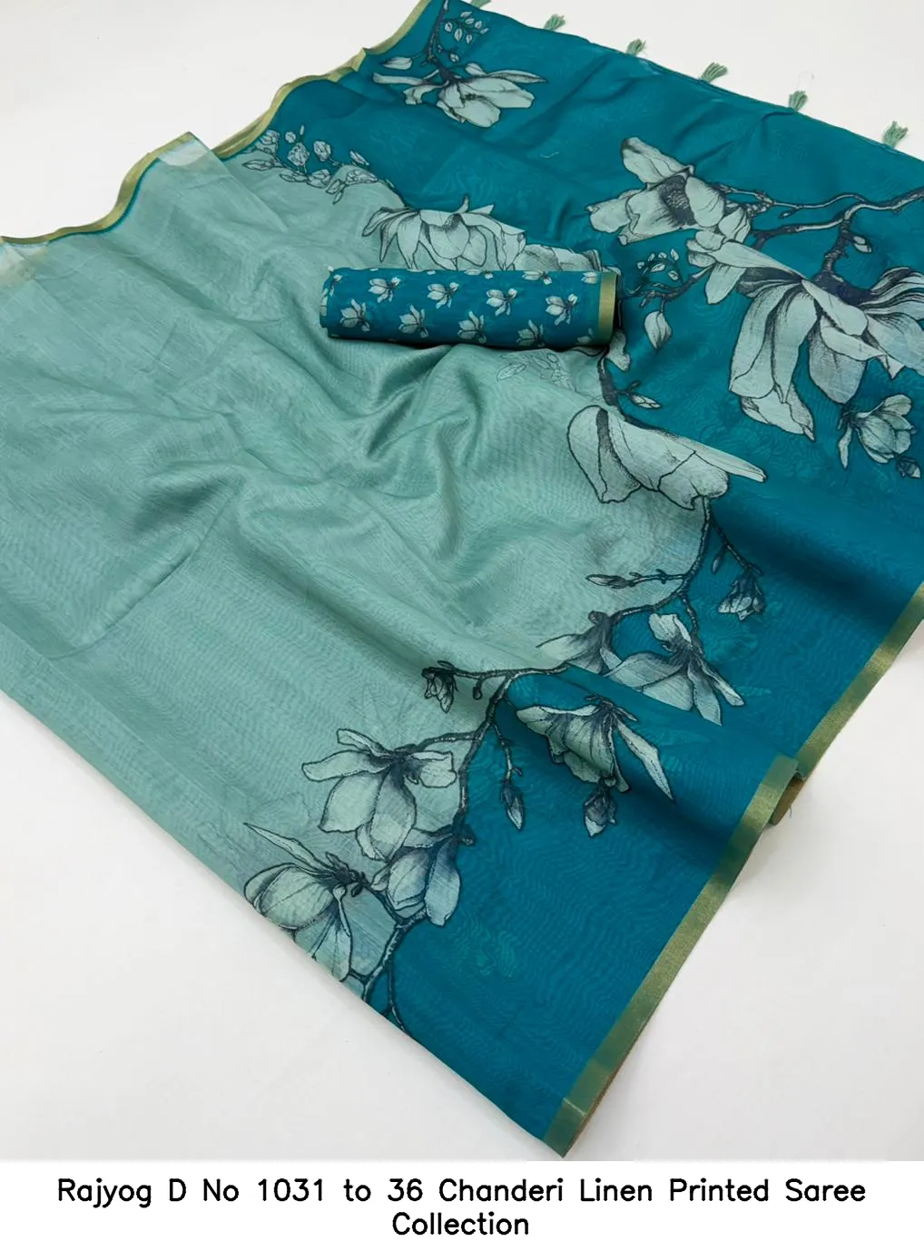 Rajyog D No 1031 to 36 Chanderi Linen Printed Saree Collection - Image 11