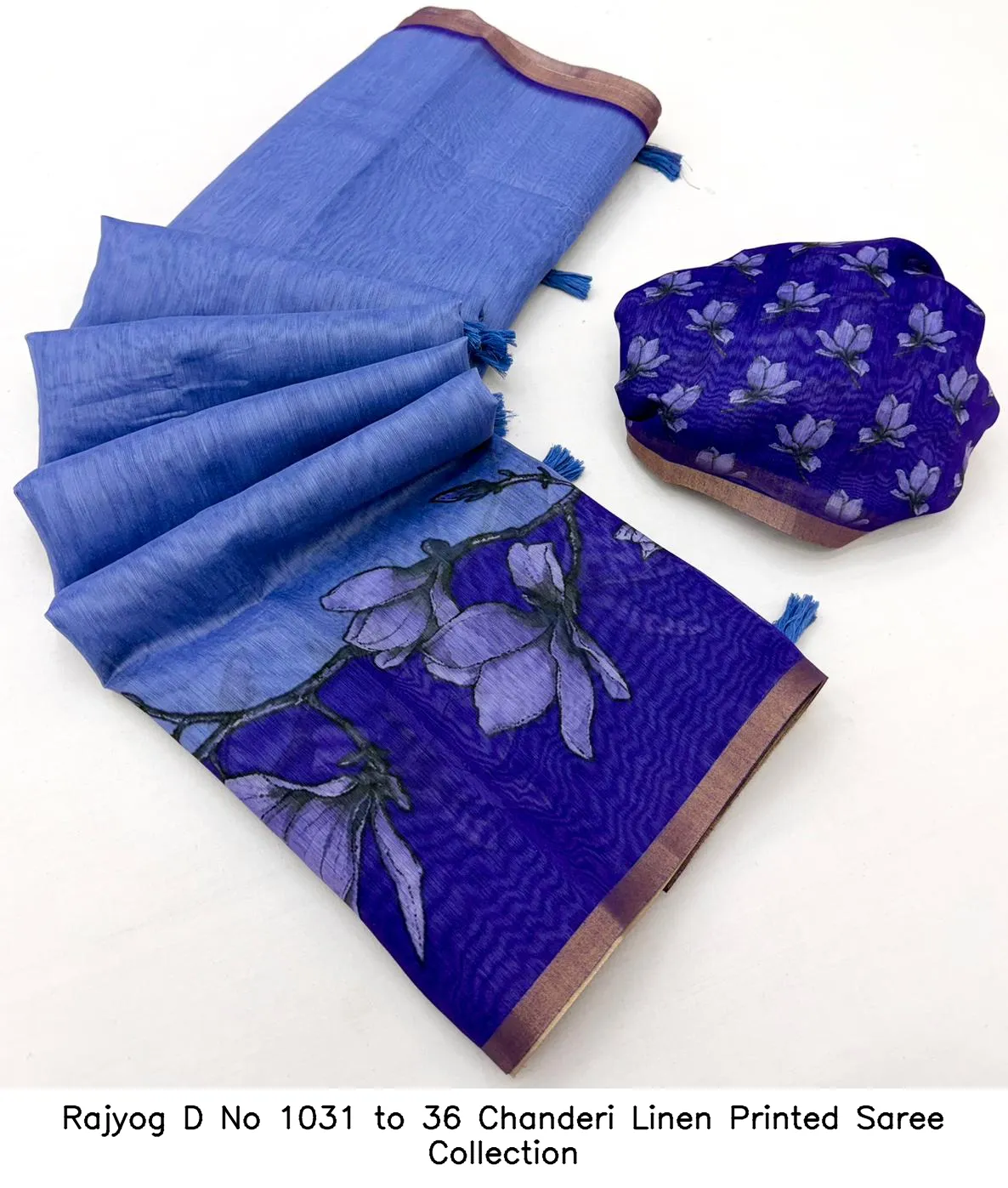 Rajyog D No 1031 to 36 Chanderi Linen Printed Saree Collection - Image 5