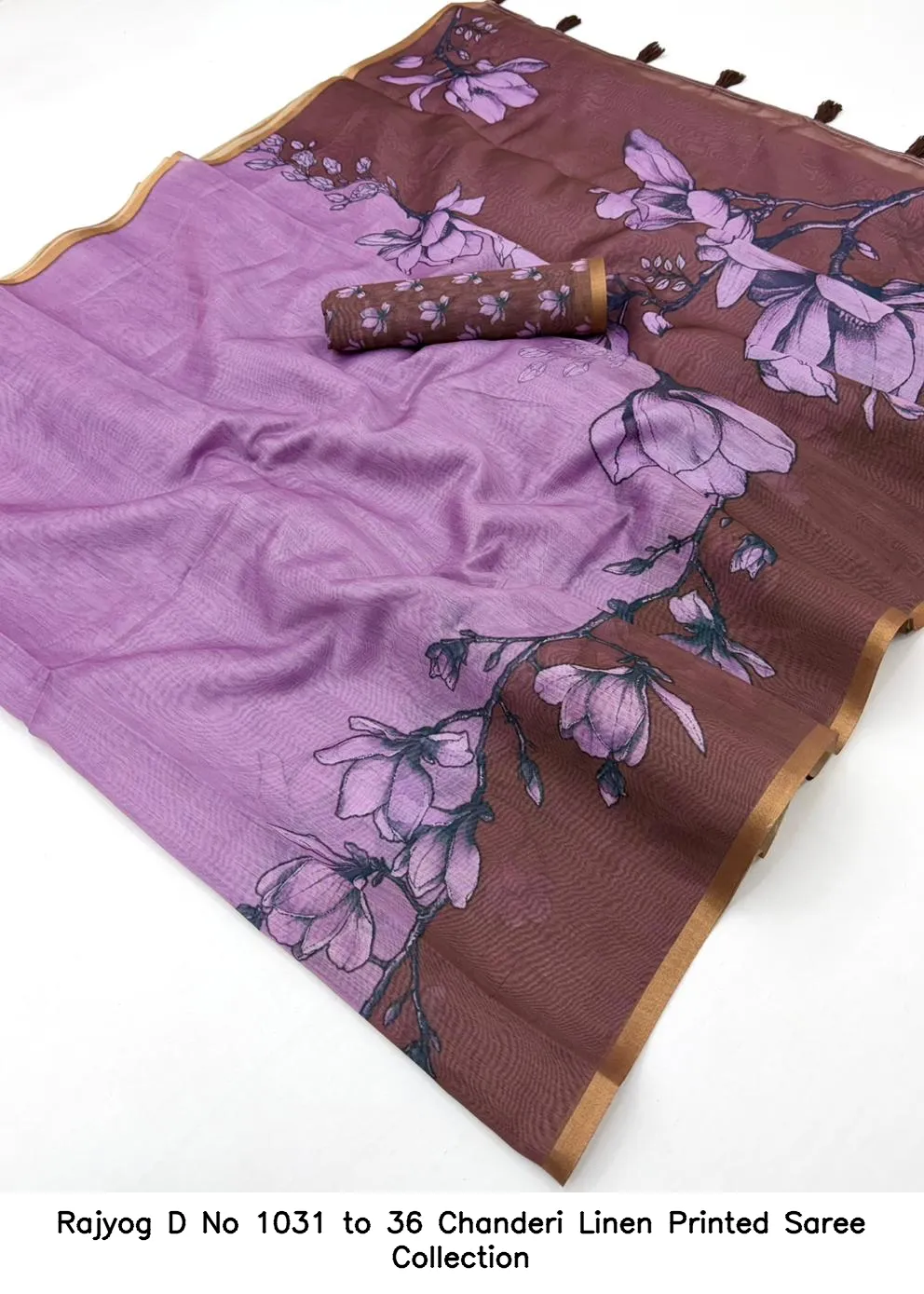 Rajyog D No 1031 to 36 Chanderi Linen Printed Saree Collection - Image 9