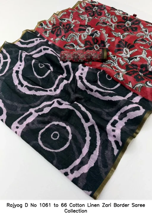 Rajyog D No 1061 to 66 Cotton Linen Zari Border Saree Collection