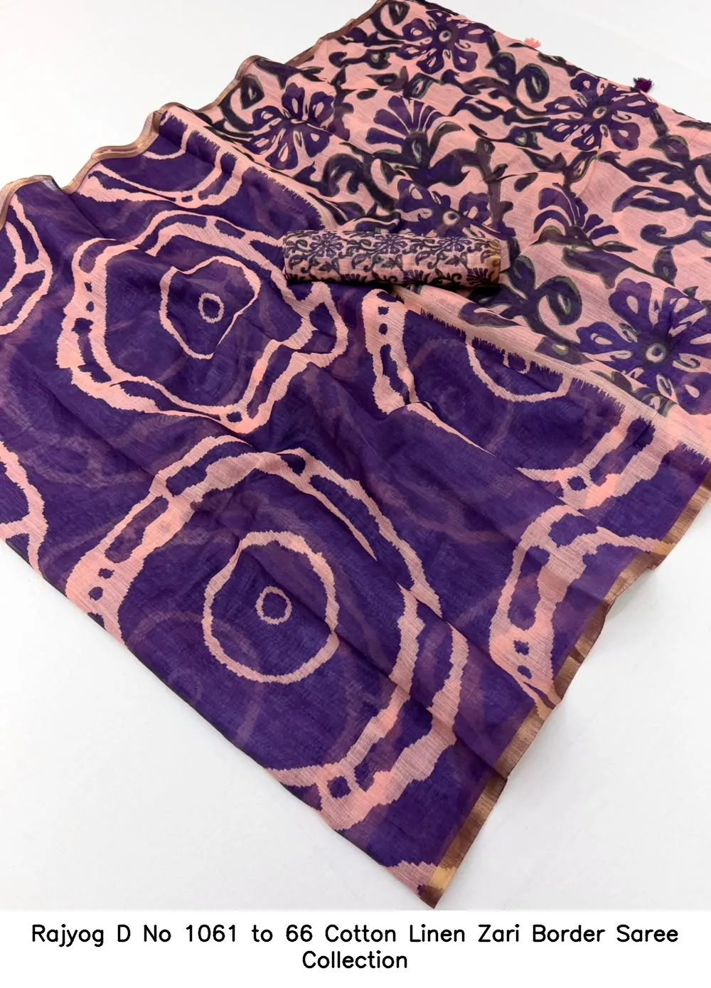 Rajyog D No 1061 to 66 Cotton Linen Zari Border Saree Collection - Image 10