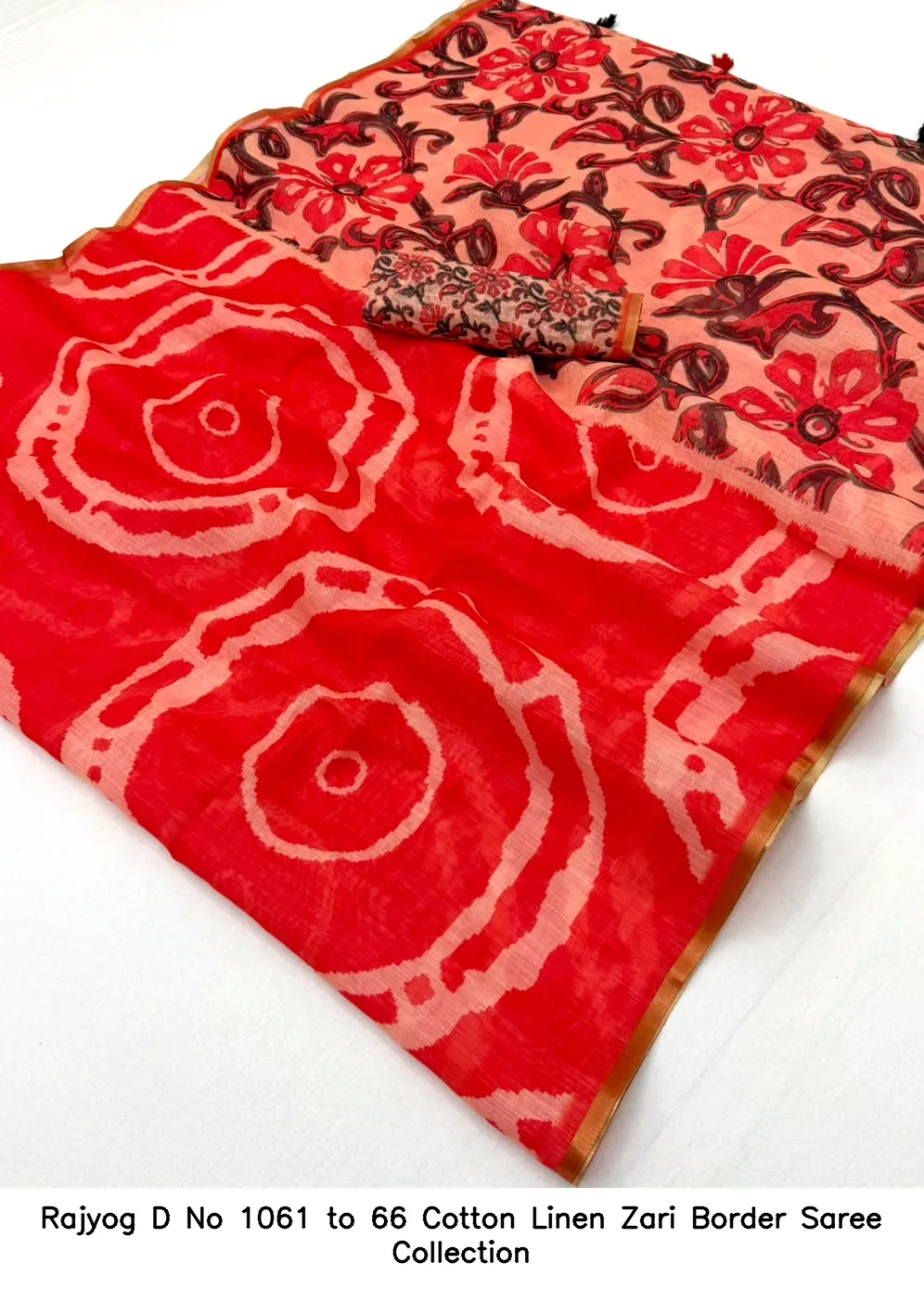 Rajyog D No 1061 to 66 Cotton Linen Zari Border Saree Collection - Image 2