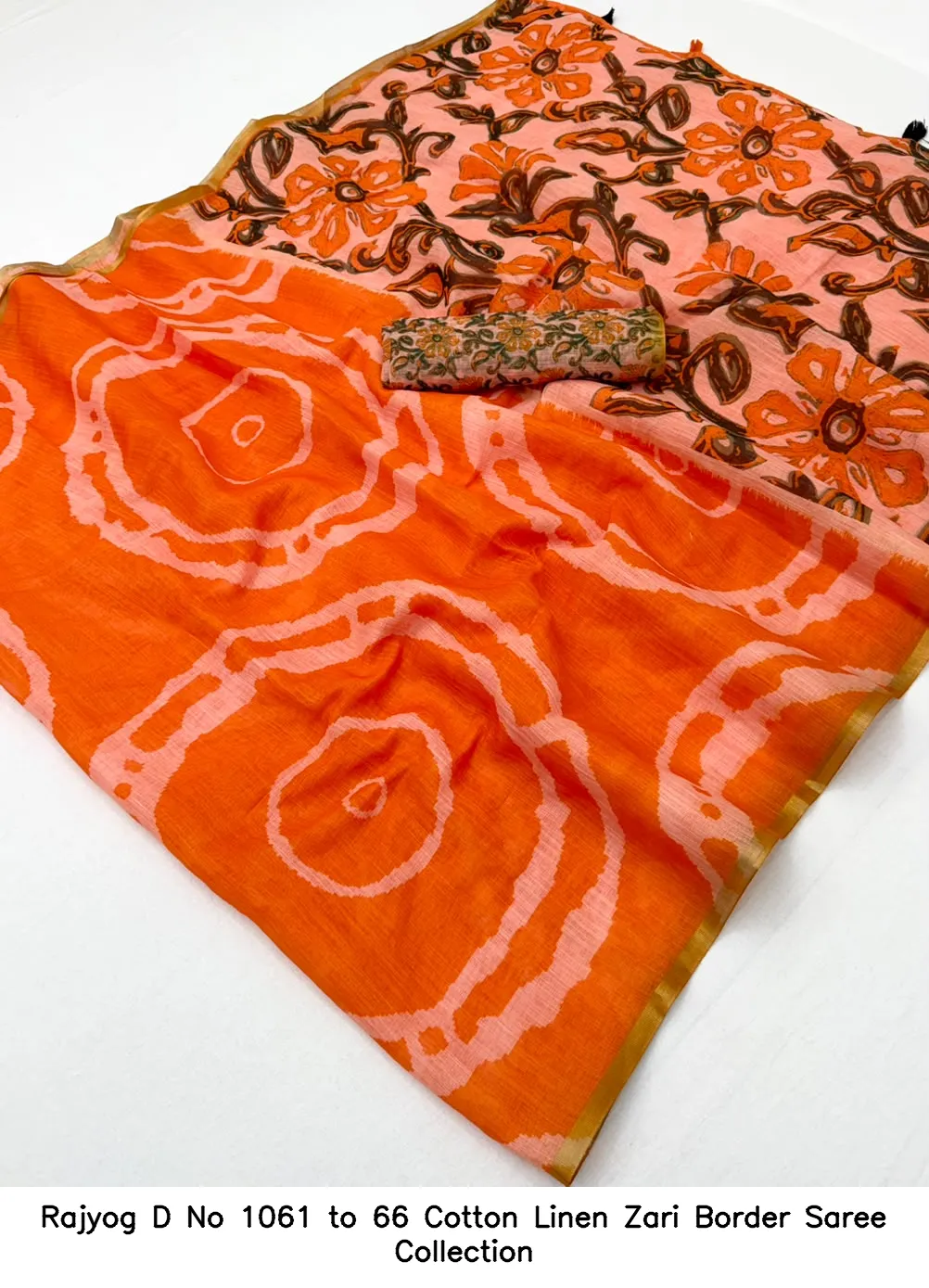 Rajyog D No 1061 to 66 Cotton Linen Zari Border Saree Collection - Image 3