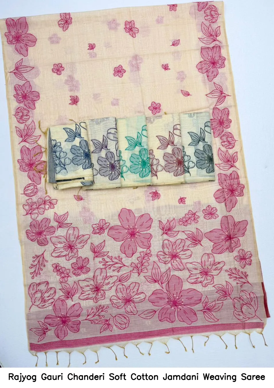 Rajyog Gauri Chanderi Soft Cotton Jamdani Weaving Saree - Image 4