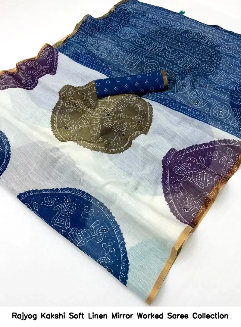 Rajyog Kakshi Soft Linen Mirror Worked Saree Collection