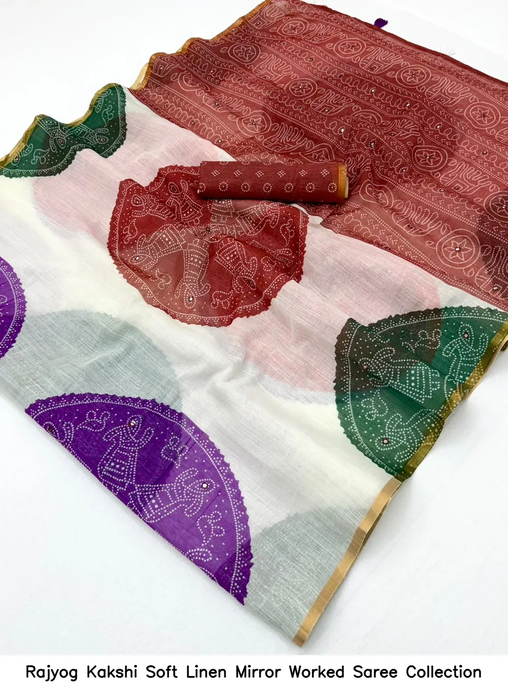 Rajyog Kakshi Soft Linen Mirror Worked Saree Collection - Image 12