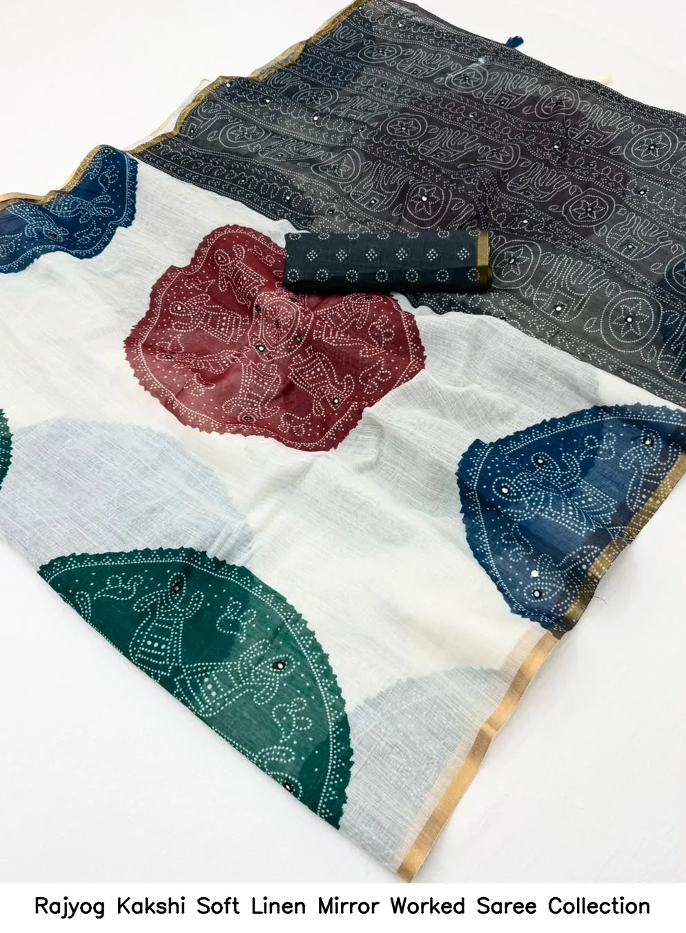 Rajyog Kakshi Soft Linen Mirror Worked Saree Collection - Image 2