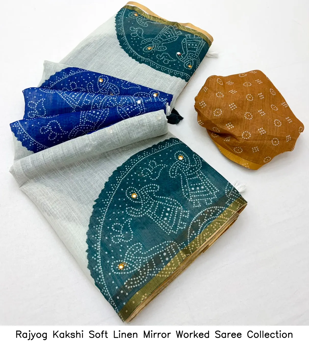 Rajyog Kakshi Soft Linen Mirror Worked Saree Collection - Image 5