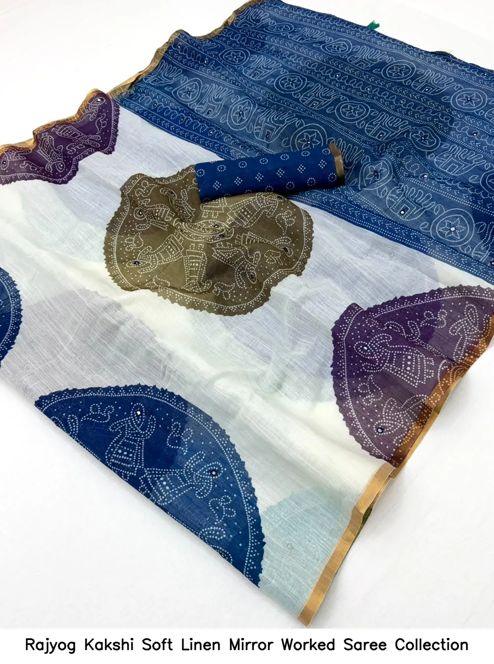 Rajyog Kakshi Soft Linen Mirror Worked Saree Collection - Image 7