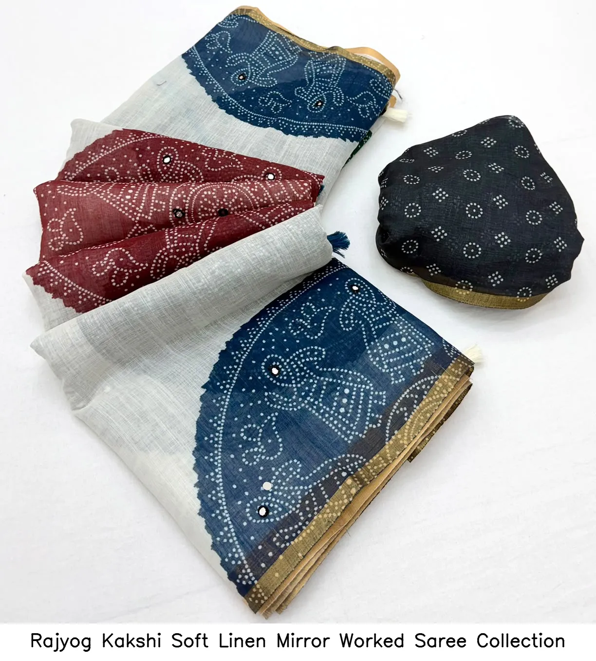 Rajyog Kakshi Soft Linen Mirror Worked Saree Collection - Image 8
