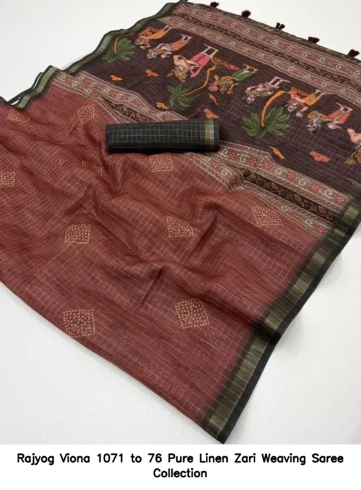 Rajyog Viona 1071 to 76 Pure Linen Zari Weaving Saree Collection