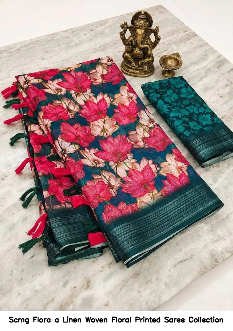 Scmg Flora a Linen Woven Floral Printed Saree Collection - Image 2