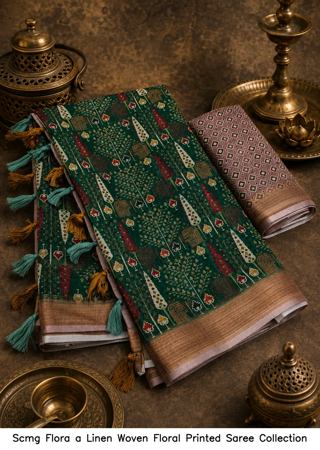 Scmg Flora a Linen Woven Floral Printed Saree Collection - Image 3