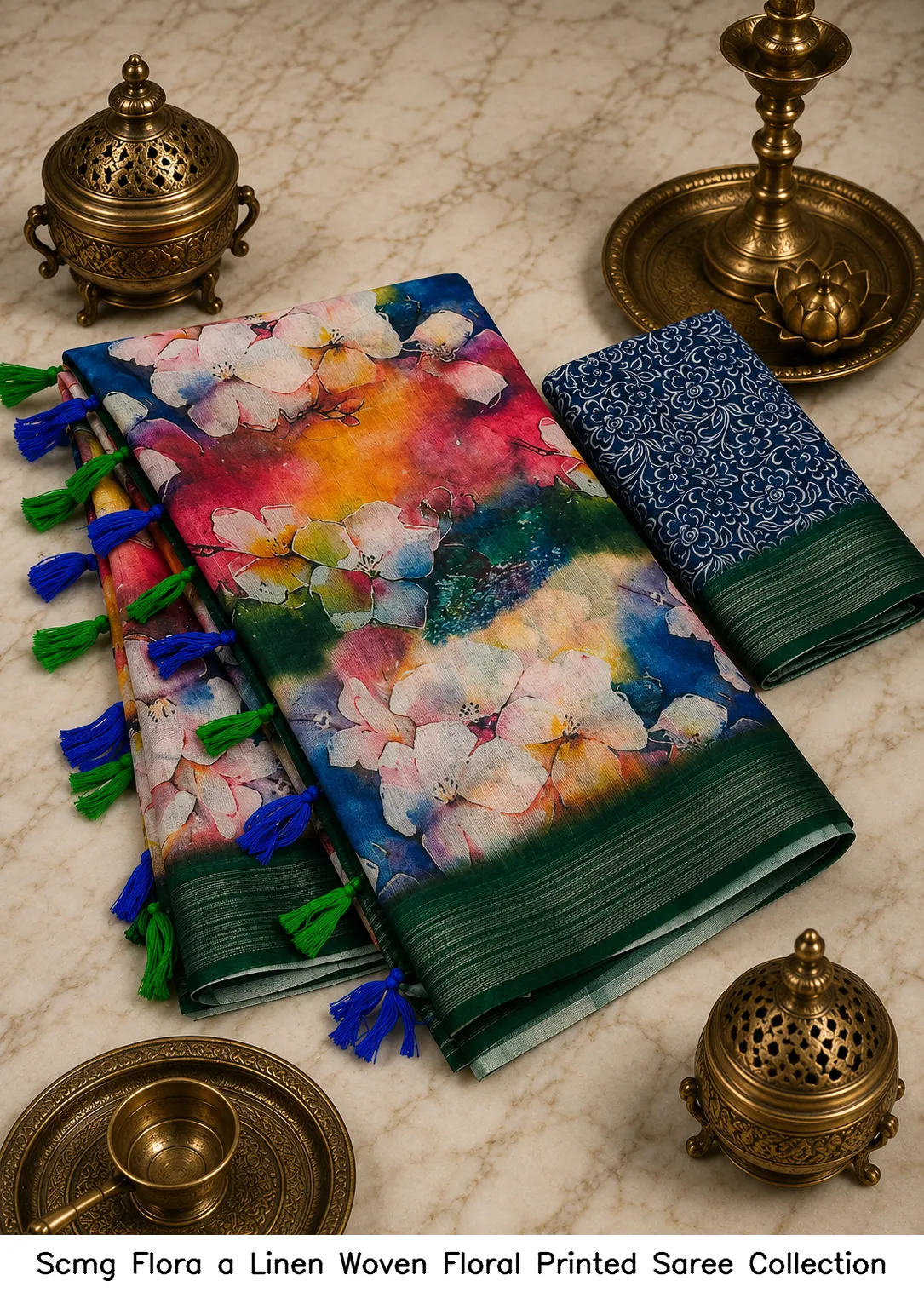 Scmg Flora a Linen Woven Floral Printed Saree Collection - Image 6