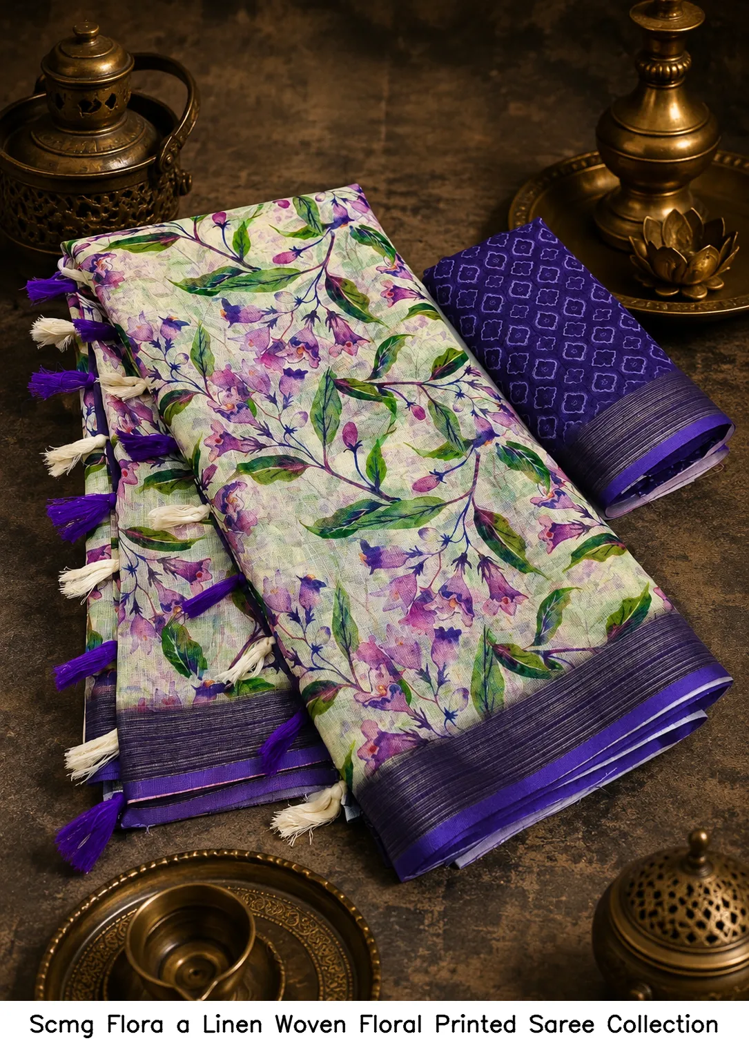 Scmg Flora a Linen Woven Floral Printed Saree Collection - Image 7