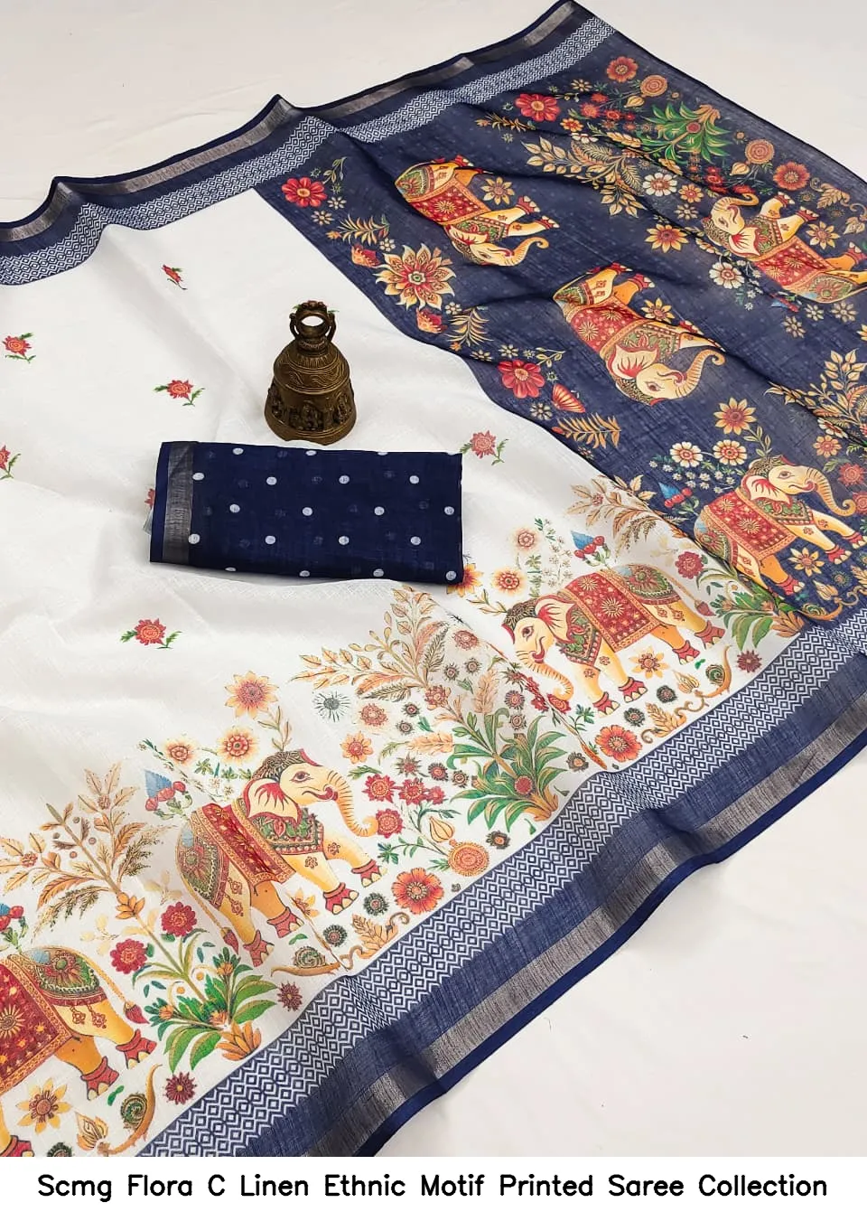 Scmg Flora C Linen Ethnic Motif Printed Saree Collection - Image 2