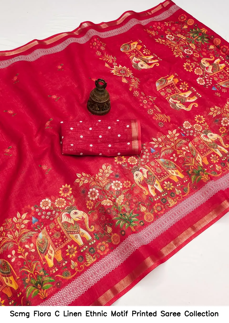 Scmg Flora C Linen Ethnic Motif Printed Saree Collection - Image 4