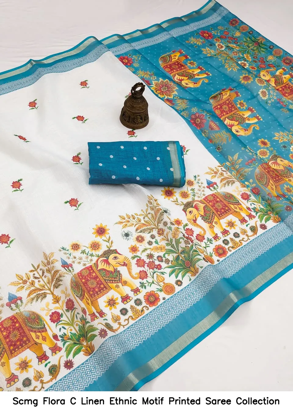 Scmg Flora C Linen Ethnic Motif Printed Saree Collection - Image 5