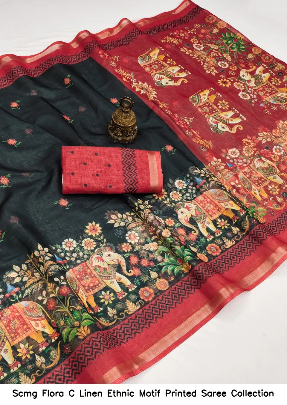 Scmg Flora C Linen Ethnic Motif Printed Saree Collection - Image 6