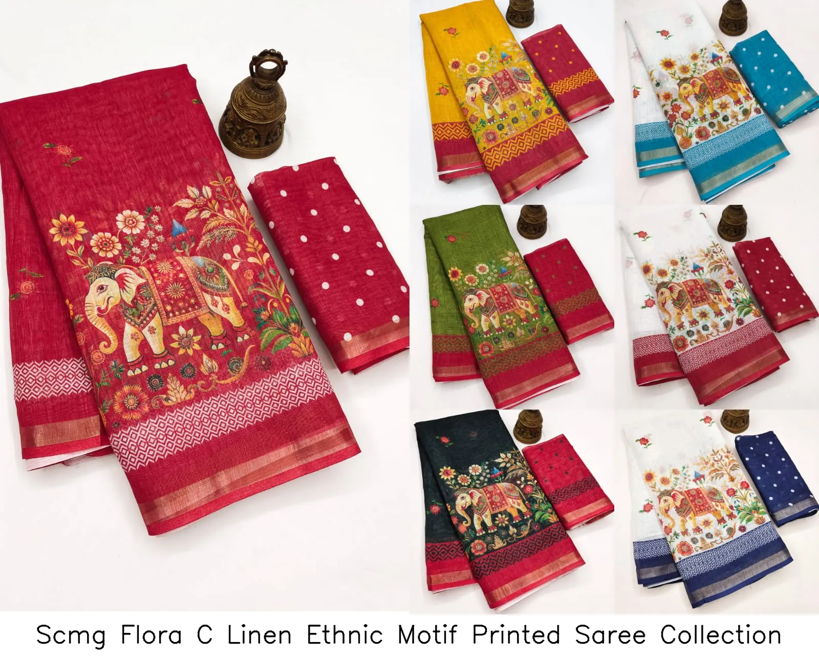 Scmg Flora C Linen Ethnic Motif Printed Saree Collection - Image 7