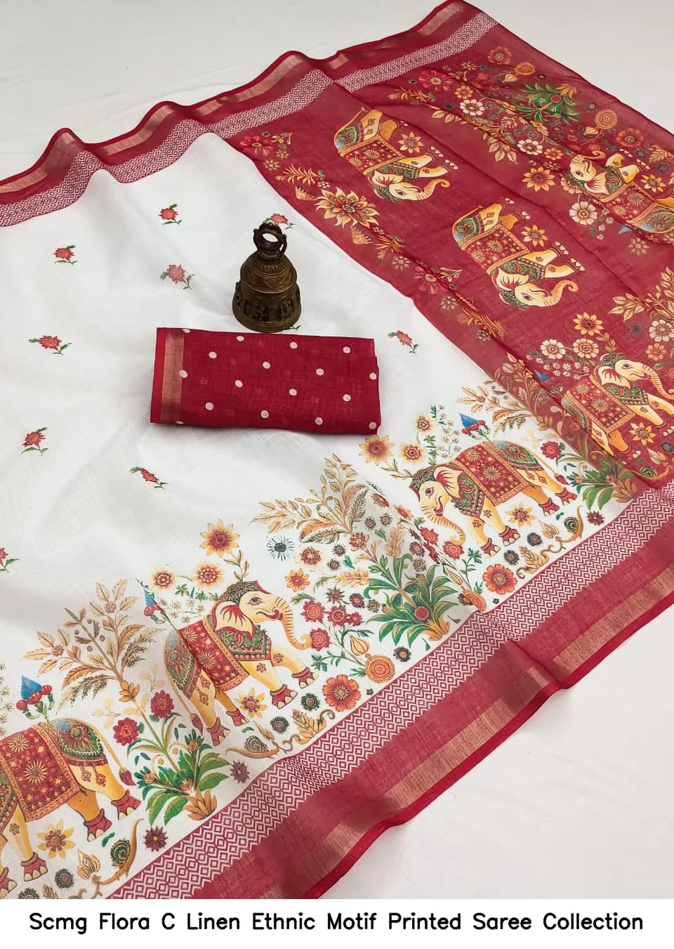 Scmg Flora C Linen Ethnic Motif Printed Saree Collection - Image 8