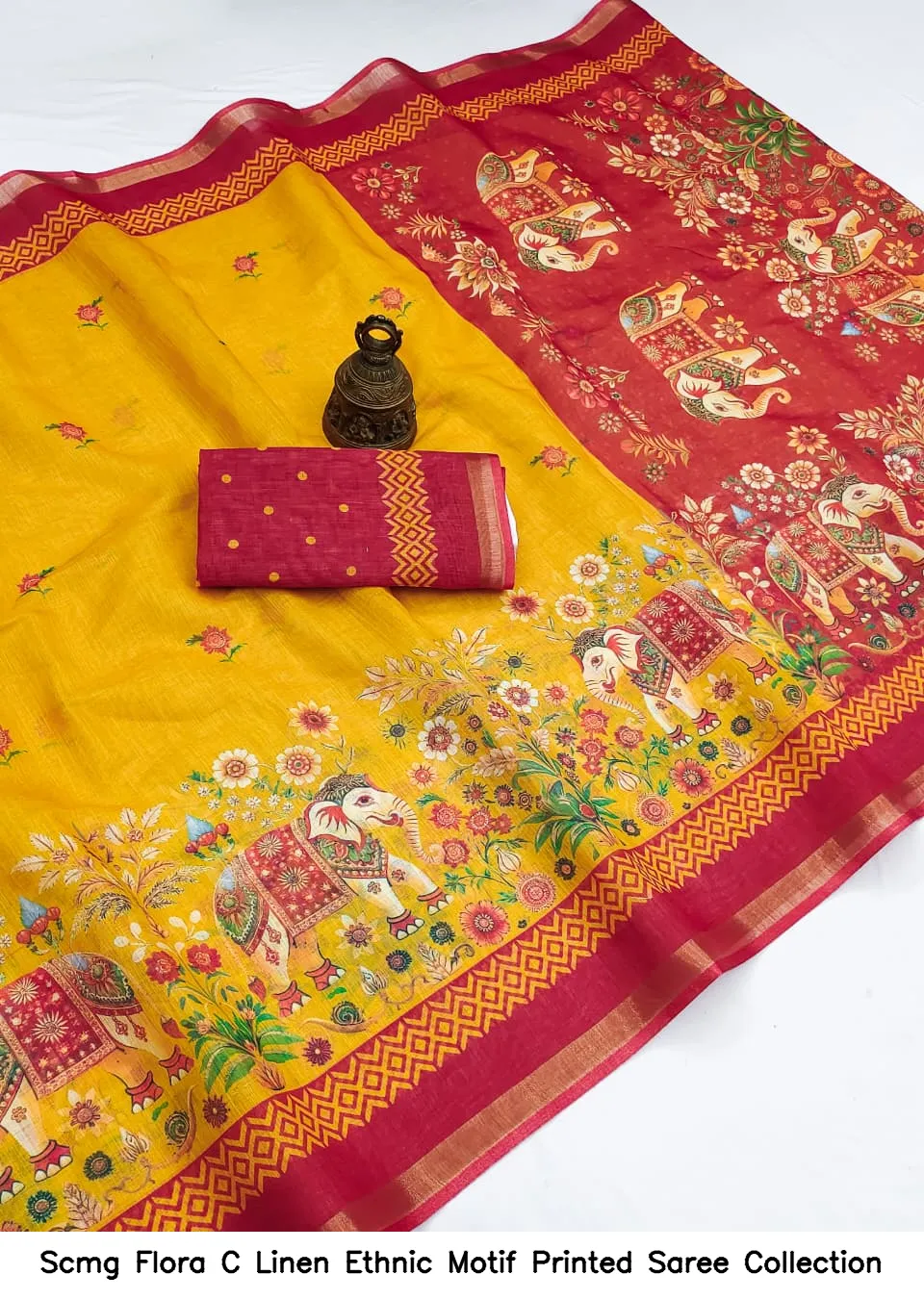 Scmg Flora C Linen Ethnic Motif Printed Saree Collection - Image 9