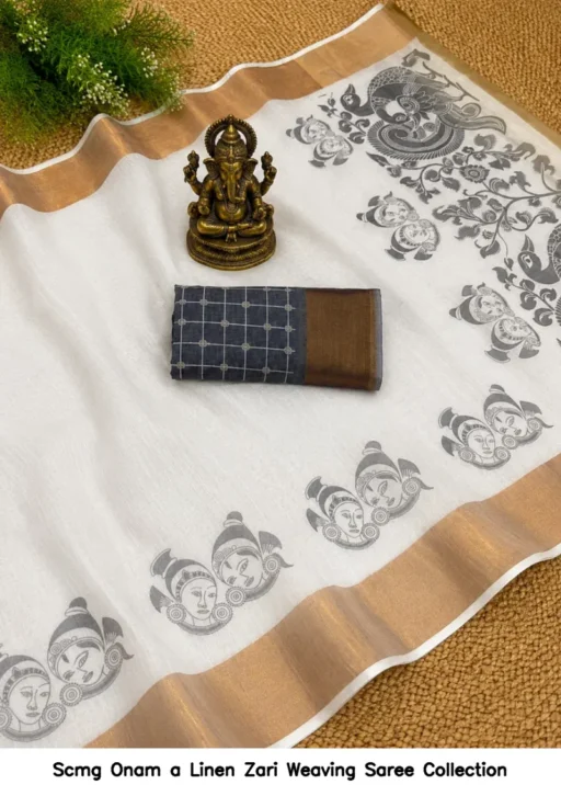 Scmg Onam a Linen Zari Weaving Saree Collection